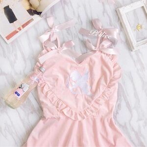 Peiliee Dreamy Velvet Dress Cupid heart shaped neckline with bows on the straps